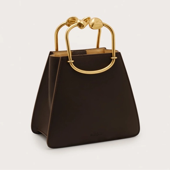 Cult Gaia Maxine Bag in Luwak Chocolate Brown Structured Gold Handle Purse NEW - Picture 4 of 5